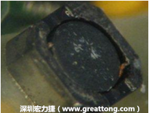 使用銀(Ag)鍍層的電源電感器(Power Inductors)，經(jīng)過推力測試后，零件端點上已經(jīng)看不到任何鍍層的痕跡了，所以其耐推力就比較小。