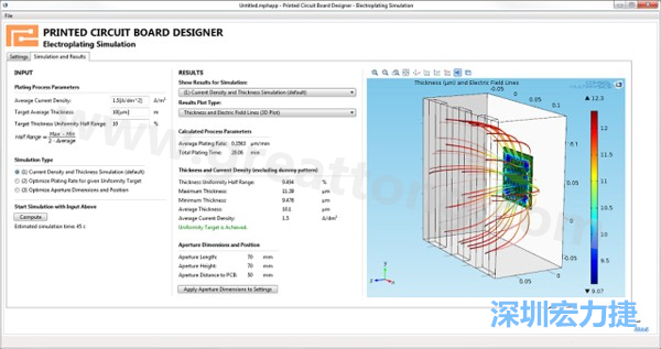 電鍍App的用戶界面。它支持PCB板設(shè)計(jì)人員上傳不同的設(shè)計(jì)，修改電鍍槽尺寸，以及加入特定尺寸的孔隙(可選)-深圳宏力捷