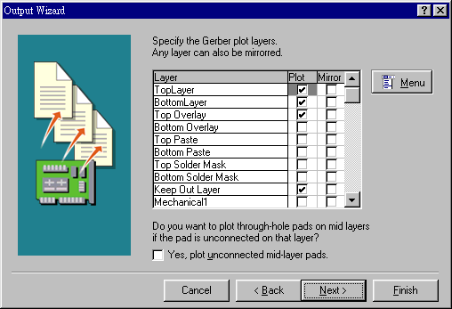 決定Gerber文件要繪制的板層，依據(jù)實(shí)際狀況勾選各個(gè)板層。