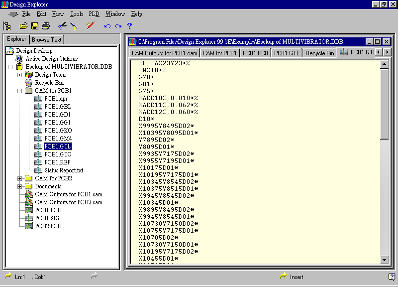 要檢查各Gerber輸出文件，則在瀏覽器中打開CAM Output for PCB1，即可看到一系列Gerber輸出文件。