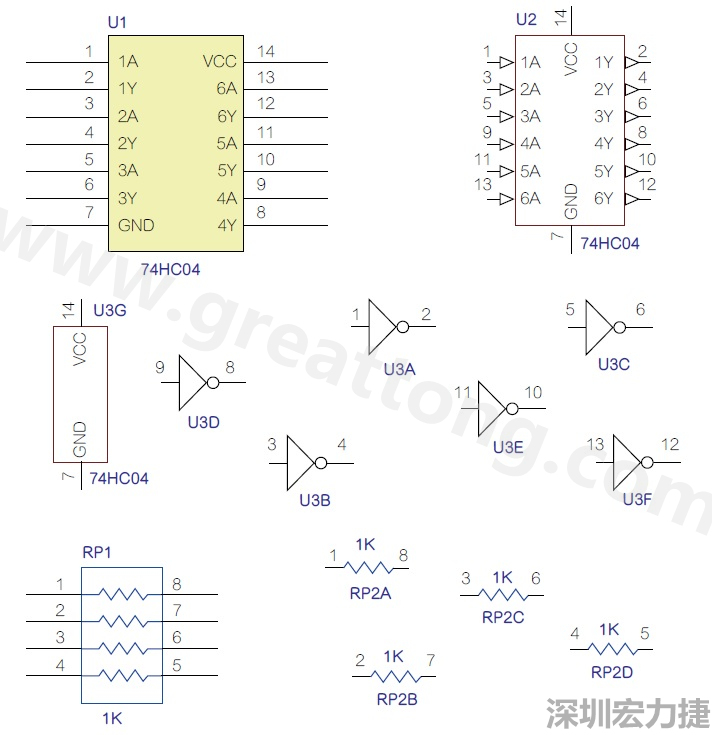 圖1 半導(dǎo)體元件供應(yīng)商所畫的電路圖符號(hào)是模擬元件的接腳圖，而非訊號(hào)流程。