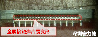 塑膠蓋子塞到connector內(nèi)側(cè)，加熱后金屬彈片容易局部變形。 